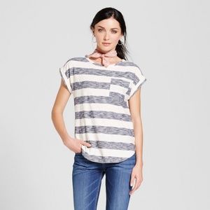 Merona Tops - Women's Striped Cuffed T-Shirt - Merona Navy XS Merona Tops - Women's Striped Cuffed T-Shirt - Merona Navy XS